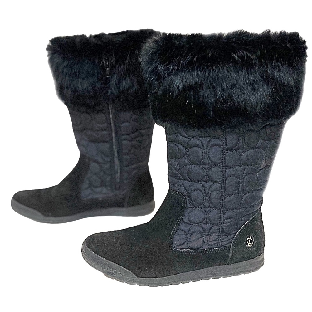 Coach Black Talen Suede/Nylon/Rabbit Fur Winter Boots, Size 7